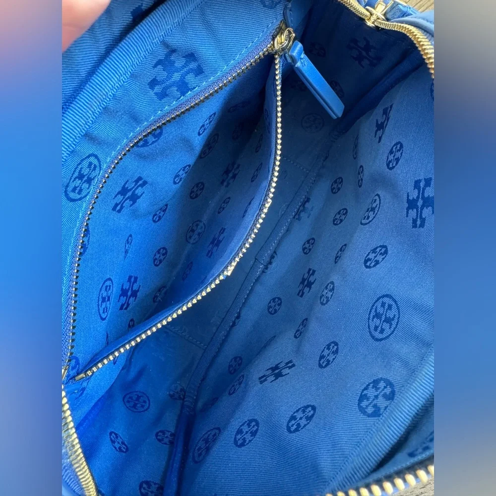 Tory Burch Leather Crossbody Bag Alexa Stitch Camera Bag Regal Blue Quilted
